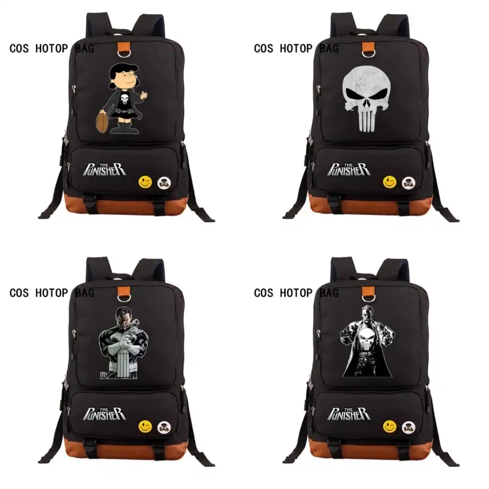 Detail Feedback Questions About Usb Charge Headphone Jack Marvel - the punisher backpack marvel comics black school bag teenagers backpack student book shoulder bags women men