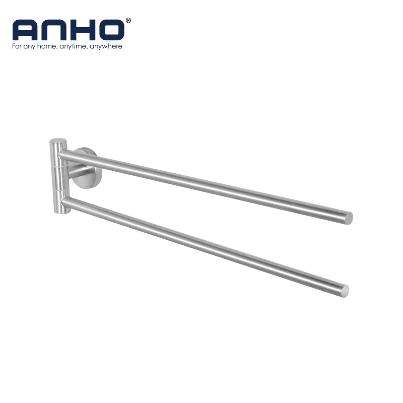 

ANHO Stainless Steel Towel Holder Bathroom Racks 2 Swivel Bath Rail Hanger Shelf Rotate Towel Wall-mounted Kitchen Storage