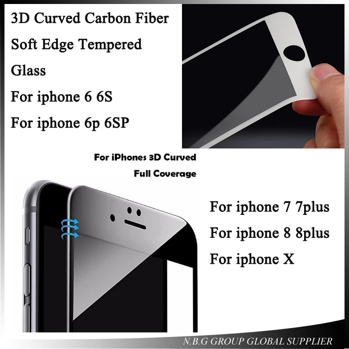 200 шт./лот 3D изогнутое углеродное волокно мягкий край закаленное стекло для iPhone 8 8p
