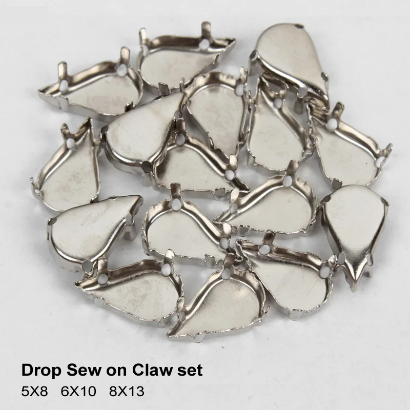 

Tip Drop "K"Silver Color Claw Setting sew on crystal with Closed Back and 4 holes metal claw setting for fashion jewelry