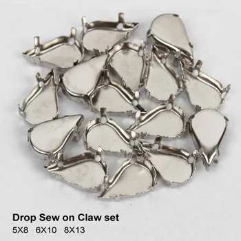 

Tip Drop "K"Silver Color Claw Setting sew on crystal with Closed Back and 4 holes metal claw setting for fashion jewelry