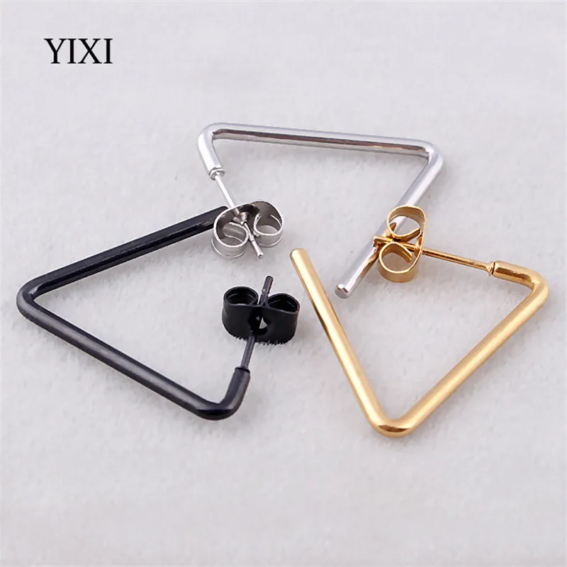 YIXI 2 Pcs New Triangle Earrings For Women Punk Brincos Anti Allergy 18mm Geometric Stud Wholesale Fashion Jewelry Gift | Украшения и