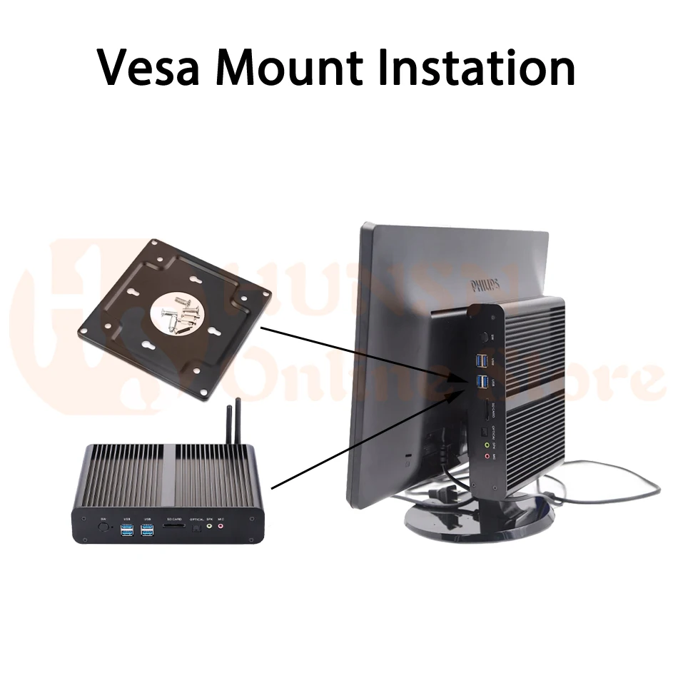 Fanless Mini PC I3 7100U J1900 J1800 HUNSN BM10 (4)