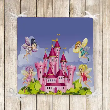 

Else Pink Castle Fairy Girls Floral 3d Print Chair Pad Seat Cushion Soft Memory Foam Full Lenght Ties Non Slip Washable Square