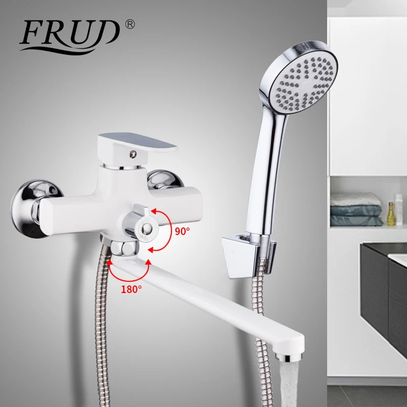 FRUD New Arrival Classic White Shower Faucet Long Spout Bathtub Faucet Zinc Alloy Tap Set Bathtub Rain Shower Mixer R22301