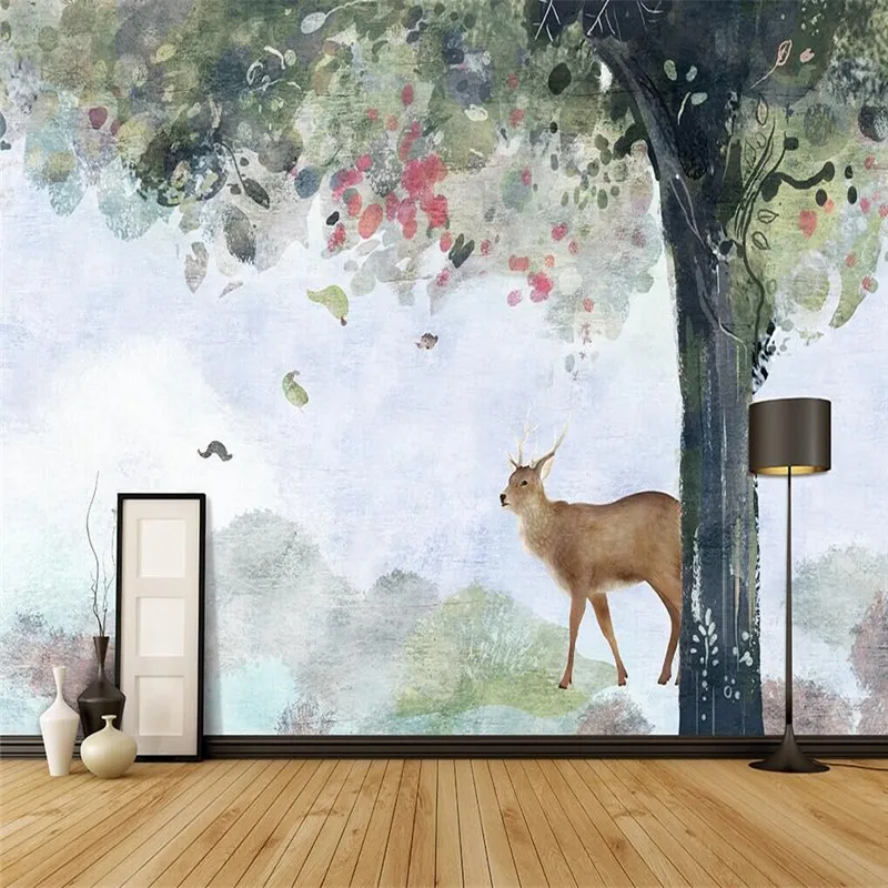 

Hand-painted cartoon tree wall decoration painting Custom wallpaper wallpaper mural