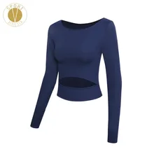 Топ с длинными рукавами и вырезами спереди, женская одежда для йоги Для Бега Спортзала, для активного отдыха, для пеших прогулок, с вырезами, с замочной скважиной, облегающая футболка