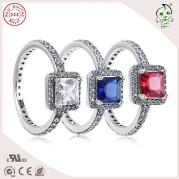 

Top Quality Trendy Classic CZ Paving Colorful Square Stone 925 Real Silver Party Ring