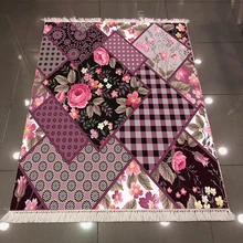 Else фиолетовый черный розы цветы Геометрический Пэчворк турецкий 3d принт Противоскользящий задний моющийся декоративный килим Площадь Ковер