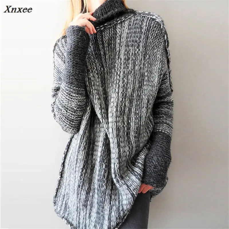 Xnxee S-3XL Turtleneck Sweaters European Spring New Fashion Patchwork Women Knitwear Casual Loose Long Sweater 67052 Xnxee S-3XL Turtleneck Sweaters European Spring New Fashion Patchwork Women Knitwear Casual Loose Long Sweater 67052