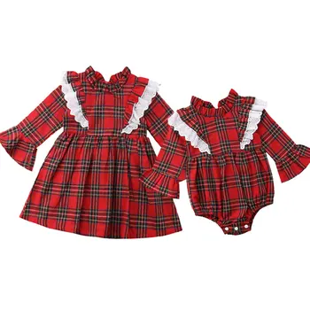 

Christmas Newborn Baby Kids Girls Clothing Red Plaid Little Sister Romper Big Sister Dress Xmas Costumes Autumn New