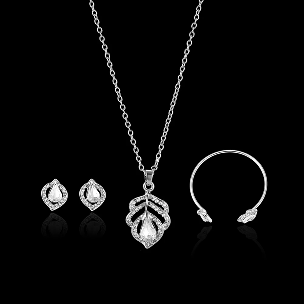 Women's Jewelry Set Bridal Wedding Rhinestone Necklace Earrings Open Bangle | Украшения и аксессуары