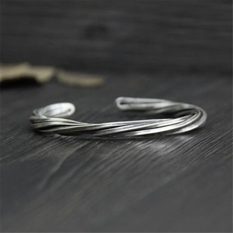 

Twisted Rope Shape 999 Sterling Silver Bracelet Opened Solid Couples Jewelry Birthday Gift Men Pulseiras Classic WT028