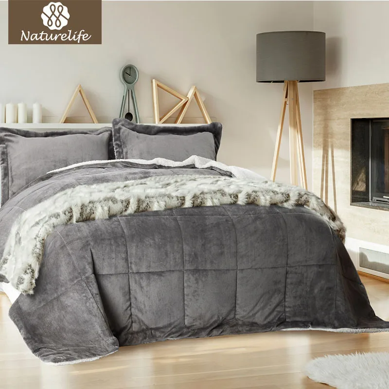 

Naturelife Warm Sherpa Comforter Set Luxury Comfortable Bed Set Luxury Plus Size Comforter Down Alternative Edredom Futon 3pcs
