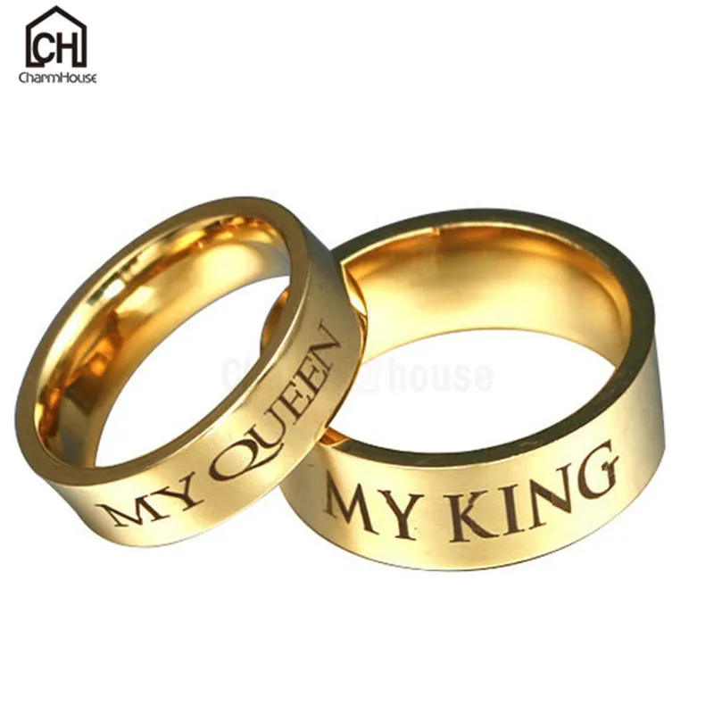 Stainless Steel My King Queen Letter Rings for Men Women Fashion Jewelry Gold Color Couples Weding Lovers Gifts Bijoux | Украшения и