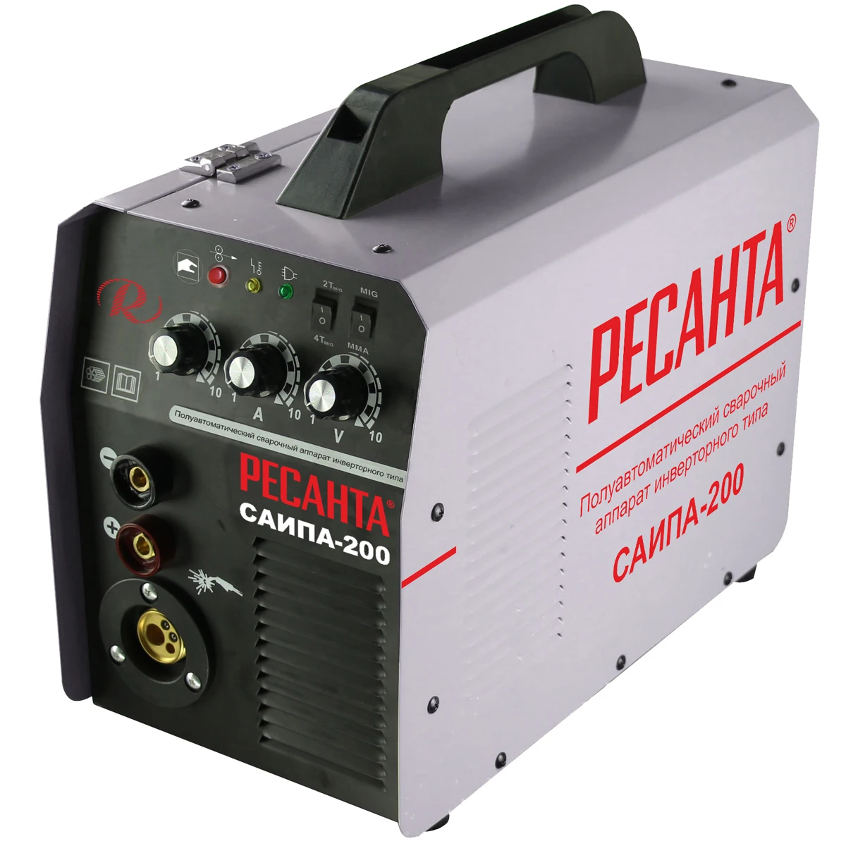 Аппарат сварочный инверторный полуавтоматический РЕСАНТА САИПА-200 (Напряжение питания 220 В, сварочный ток 10-200 А, продолжительность включения 70%190А, функция MMA)