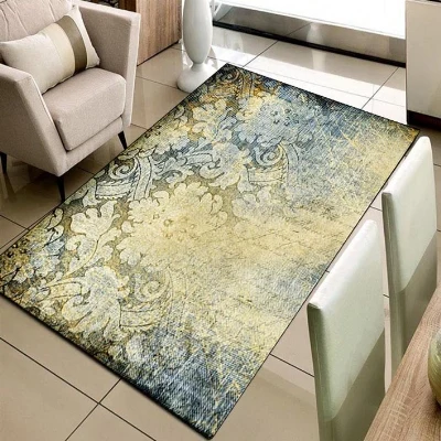 Best Else Yellow Blue Vintage Ottoman Retro 3d Pattern Print Non Slip Microfiber Living Room Decorative Modern Washable Area Rug Mat