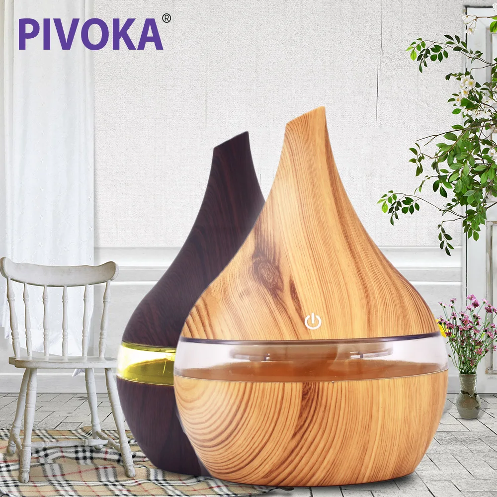 

PIVOKA 300ml Air Humidifier Huile Difusor De Aroma Diffuser Mist Maker Umidificador 7 LED Color Night Lamp for Home Office 041