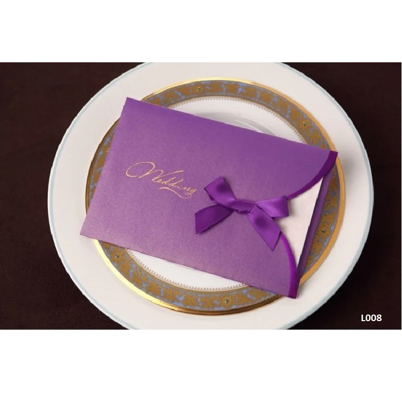  L008 Elegant Wedding Invitation card classic desing while color with satin bow 10 pcs per pack. - 32975231776