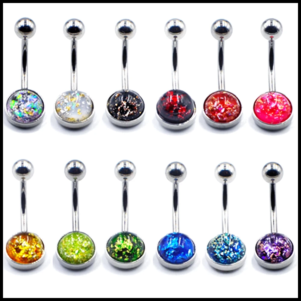 

BOG-1PC Synthetic Opal Belly Navel Ring Piercing Earring Opal Stone Sexy Piercing Belly Button Navel Ring Body Jewelry Stud 14g