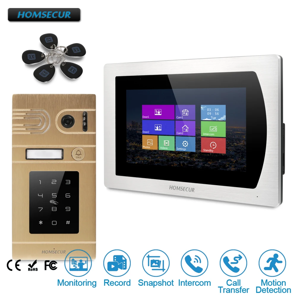 HOMSECUR 7\ Wired Hands-free Video Door Entry Phone Call System Intercom+Golden Camera with Password BC071-G+BM717-S HOMSECUR 7\ Wired Hands-free Video Door Entry Phone Call System Intercom+Golden Camera with Password BC071-G+BM717-S