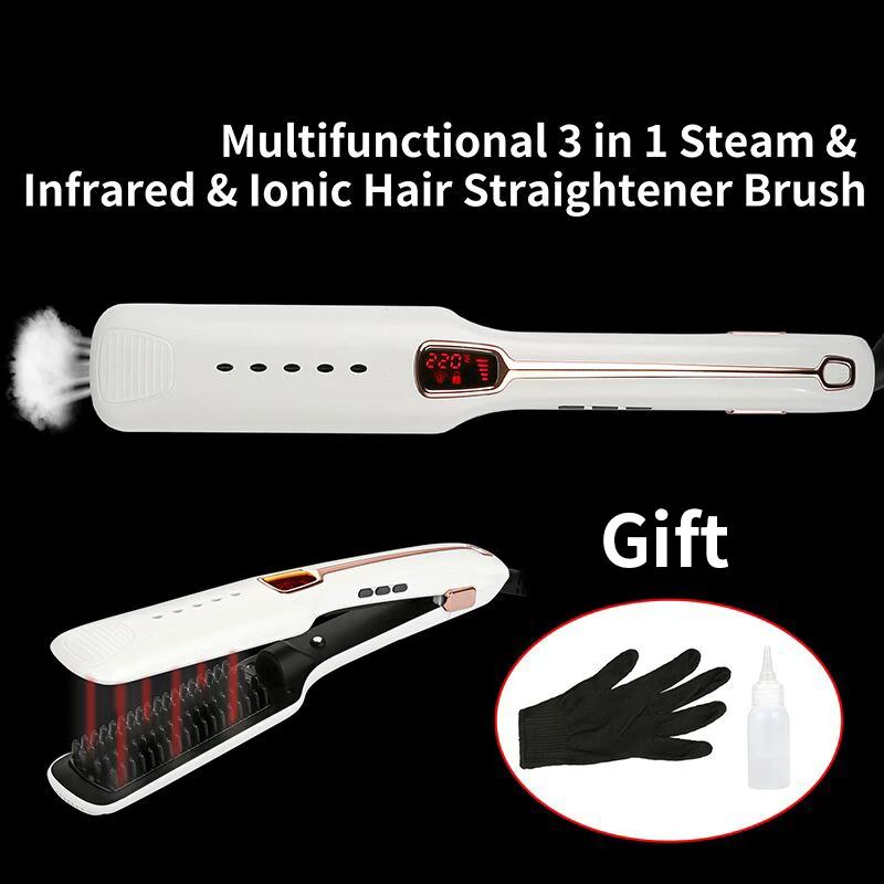 Паровой выпрямитель для волос плоский Утюг турмалин Керамический инфракрасный электрический выпрямитель для волос щетка для волос Утюг салонный инструмент для стайлинга