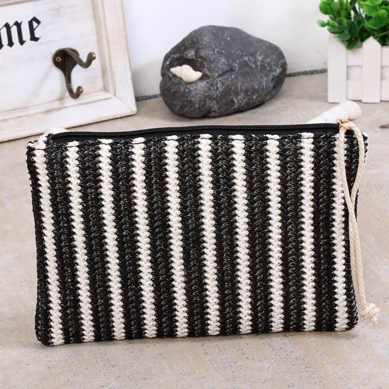 Women Daily Clutch Bag Female INS Popular Stripe Lady Mini Knitted Casual Handbag Holiday Hot Summer Beach Straw Bags SS3156 (8)