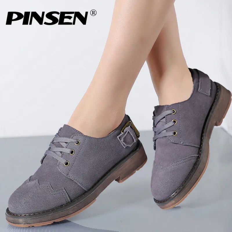PINSEN 2017 Autumn Fashion High Quality Women Oxfords Casual Flats