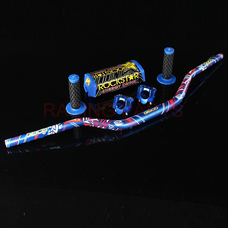 

RACING PARTS Blue handlebar 1-1/8" 28mm with grips and Rockstar Pad f MX Motorcycle Motocross Dirt Pit Bike Pitbike