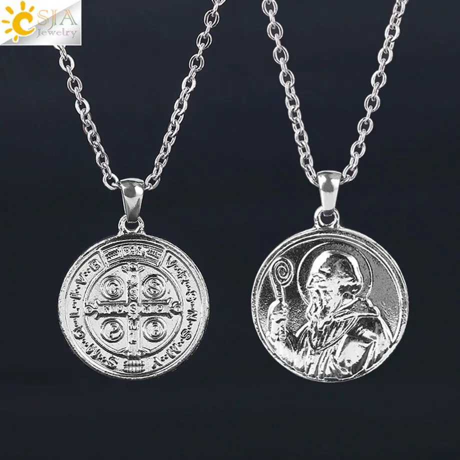 

CSJA Christian Gift Virgin Mary St. Benedict Exorcism Reaper Cross Jewelry Stainless Steel Religion Men Women Necklace S115 A