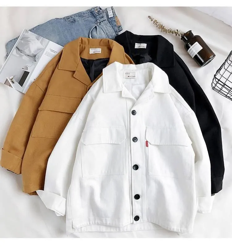 Obrix Female Autumn Spring Loose Casual Style Jacket Square Collar V-Neck Full Sleeve Buttons Pockets Streetwear Jacket