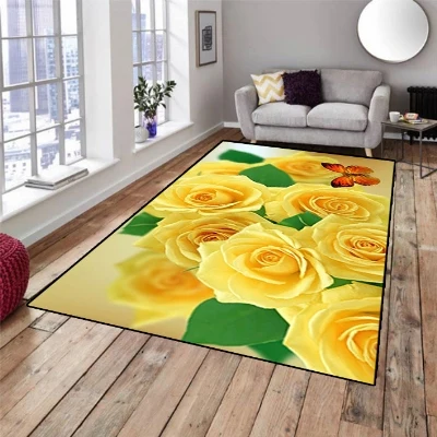 Else, желтые розы, зеленый лист, Оранжевая бабочка, 3d принт, не скользит, микрофибра, для гостиной, декоративный, современный, моющийся коврик