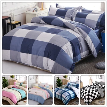 

Blue Grey Plaid Classical Duvet Cover Sheet Pillowcase 3/4 pcs Bedding Sets Adult Kids Cotton Bed Linens Single Queen King Size