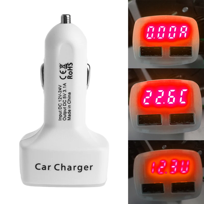 

Dual USB Car Charger Adapter Voltage Current 5V 3.1A Celsius Temperature Testers