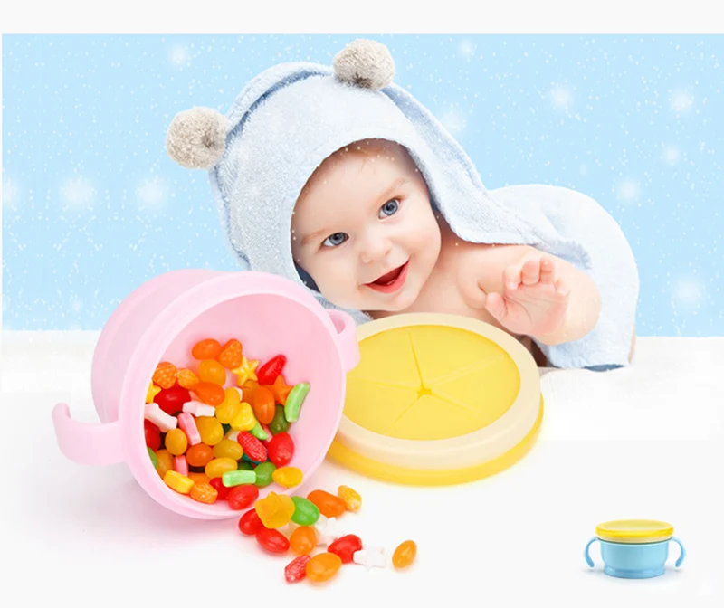 Baby 360 Rotate Spill-Proof Bowl Feeding Food Snack Dishes Tableware Container With Cover & Handle (5)