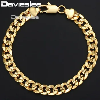

Davieslee 9mm 20cm 23cm Mens Bracelet for Women 585 Rose Gold Filled Jewelry Cuban Chain DLGB34