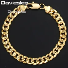 Davieslee 9mm 20cm 23cm Mens Bracelet for Women 585 Rose Gold Filled Jewelry Cuban Chain DLGB34