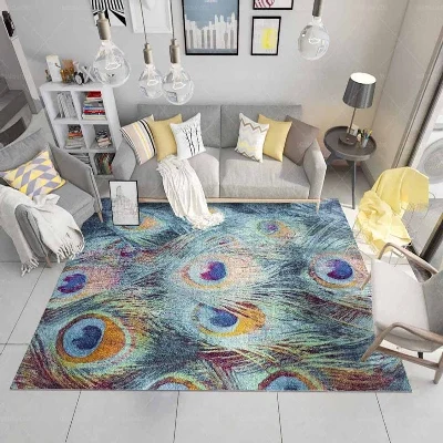 Зеленый Синий Желтый Павлин птица перья 3d принт Нескользящая микрофибра Гостиная декоративный современный моющийся коврик