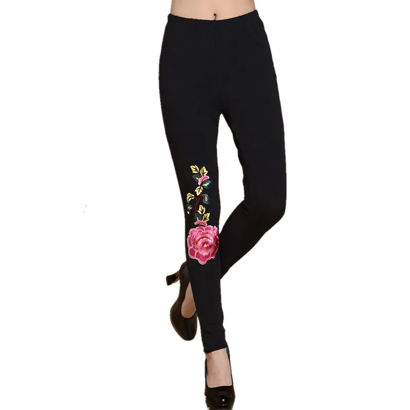 Весенне-летняя женская футболка 4XL с вышивкой, черные, белые, Blusas Feminina, хлопковая футболка, качественная Элегантная футболка - Цвет: Long Pants Black e