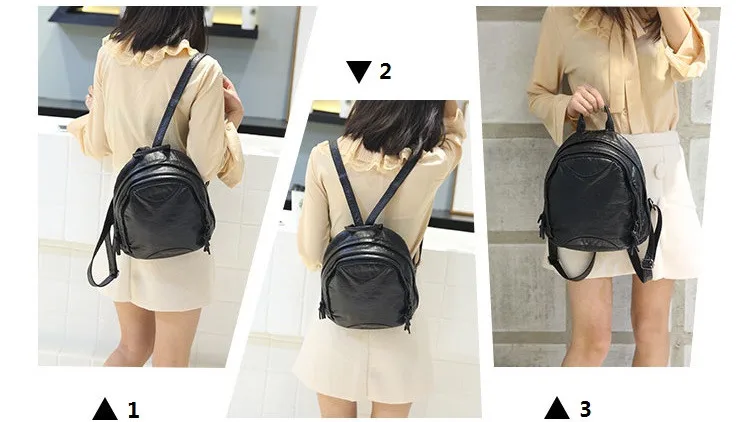 MJ Women Leather Backpack Soft PU Leather Travel Bag Solid Color Female Backpack Small Daypack School Bag for Teenage Girls (1)