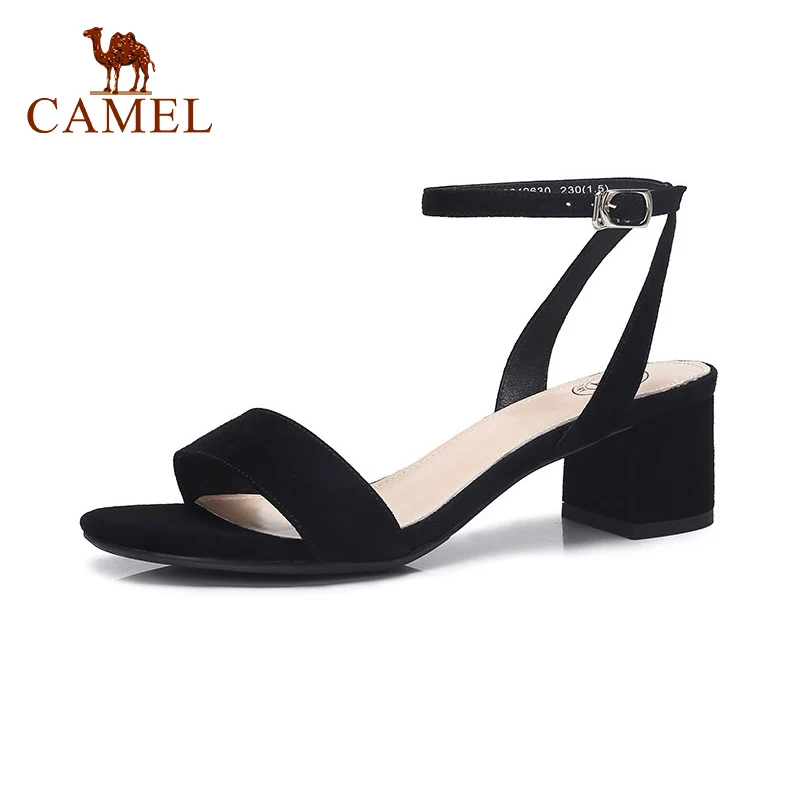 

CAMEL Spring New Women Roma Elegant Sandals Ladies Med Heel Casual Pumps Women Expose Toe Party Dress Single Shoes Buckle Soft