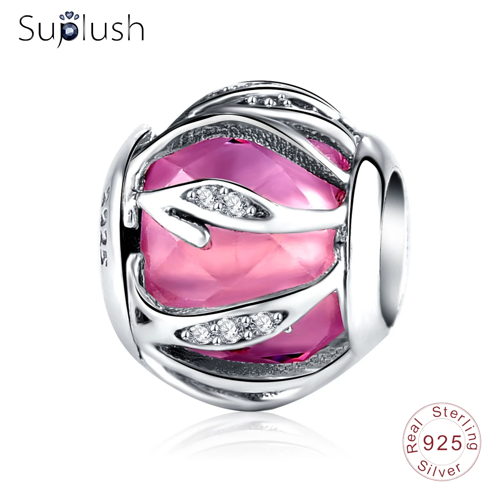 

Suplush 100% 925 Sterling Silver Jewelry Fashion Pink Nature's Radiance CZ Charm Beads fit Original Bracelets Gift PSMB0732