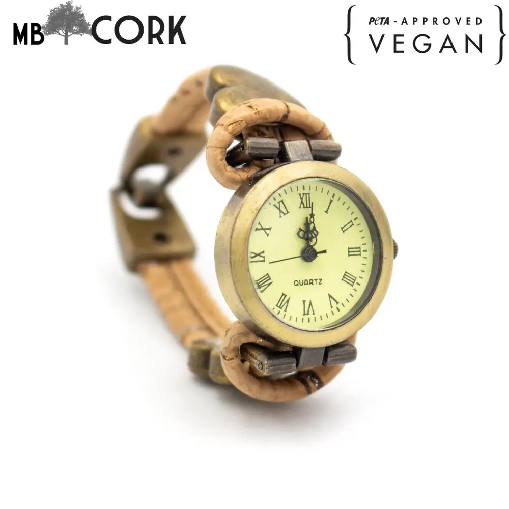 

Natural cork with Bronze heart accessories handmade cork watch for women diy bracelet watch WA-115
