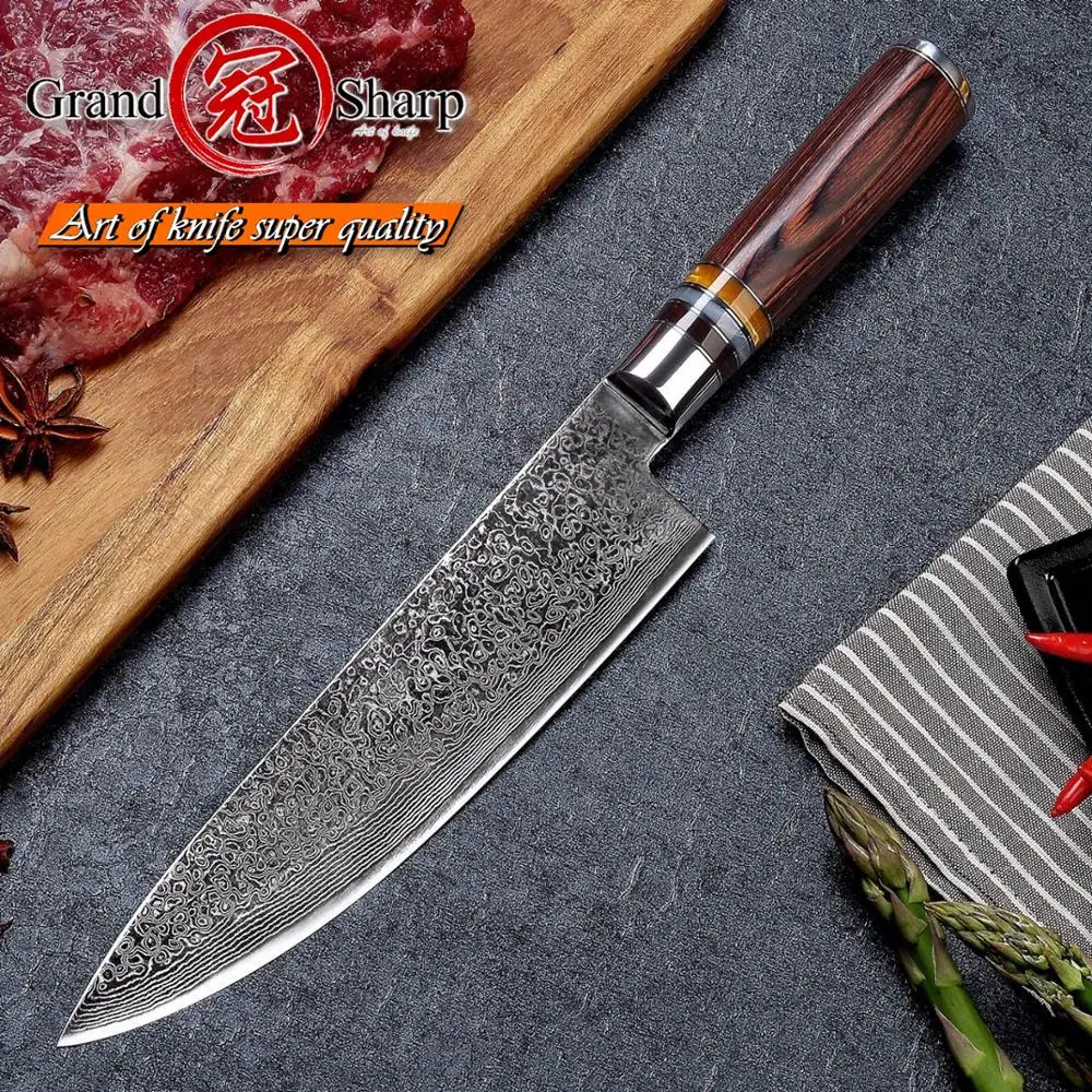  Damascus Knife Set 2 Pcs Chef Kitchen Knives Japanese Damascus vg10 Stainless Steel Chef Utility Ki - 32853691351