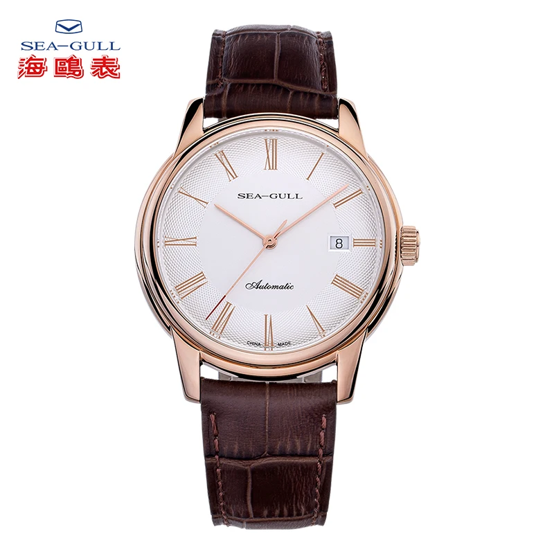 Sea-Gull Couple Mechanical Watches Lover Men Women Simple Leather Buckle 30m Waterproof Calendar Watches Stainless D519.405