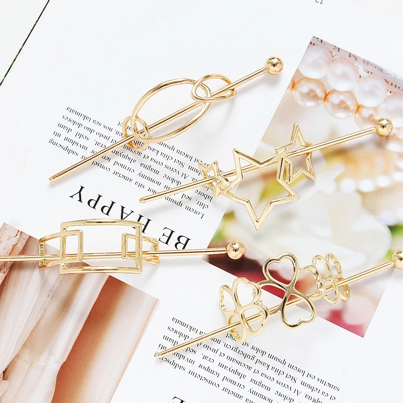 

Women Concise Style Hair Stick Geometric Shape Of Golden Metal Simple And Temperament Clip Lady Hair Accessories