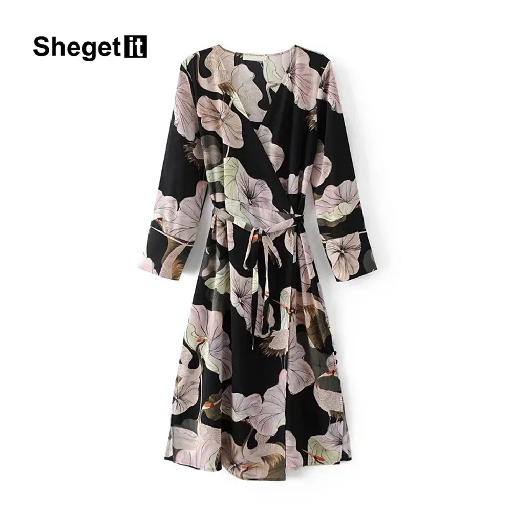 Shegetit V Средства ухода за кожей Шеи Винтаж Платье с принтом Для женщин Vestido