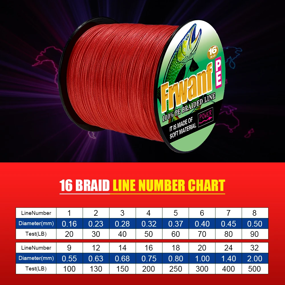 Frwanf 16 السواحل Hollowcore صنارة صيد بولي ايثيلين مجدول 16 نسج قوي Spearfishing بندقية حبل 100 M 109Yrd أعماق البحار الصيد 6-300LB