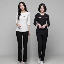 Корейский стиль косметичка с рукавом «три четверти»: белое пальто+ брюки для девочек комплект Красота медсестры рабочие костюмы оздоровительный униформа для сотрудниц спа-салонов