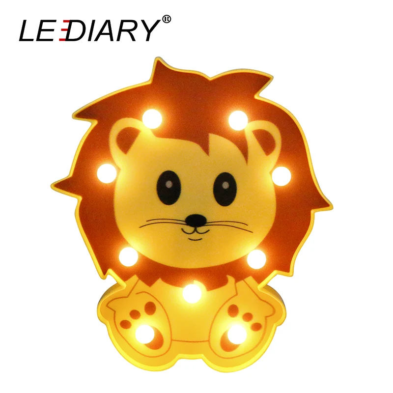 

LEDIARY 3D Colorful Animal LED Lion Night Lights 3V*2AA Dry Battery Atmosphere Home Decoration Baby Bedside Table Lamp For Kids